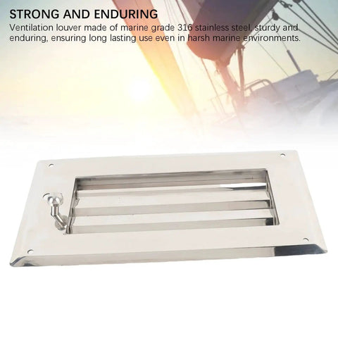 Jonlaki 316 stainless steel marine louvered vent with locking mechanism, mirror-polished rectangular grille.
