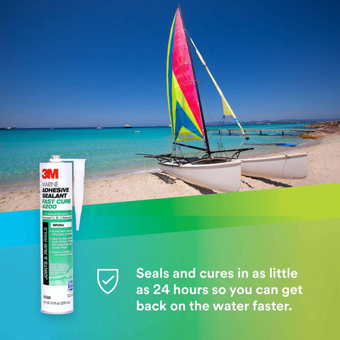 Marine Adhesive Sealant Fast Cure 4200 Semi Permanent Flexible Sealant For Boats And RVs White cartridge on beach
