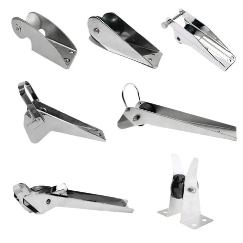Marine-grade AISI 316 stainless steel boat anchor rollers; assorted front and side views.