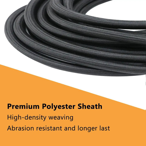 Close-up of 1/4 Inch By 32 Foot Marine Grade Bungee Cord Elastic Shock Cord with Premium Polyester Sheath for Kayaks and Tents.