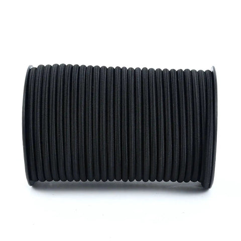 Heavy Duty Marine Grade Bungee Cords Roll 1/4 Inch By 100 Feet shown on a spool for outdoor use, ideal for kayaks and camping.