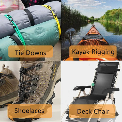 1/4 Inch By 32 Foot Marine Grade Bungee Cord Elastic Shock Cord used for kayaks, camping tie downs, shoelaces, and deck chairs.