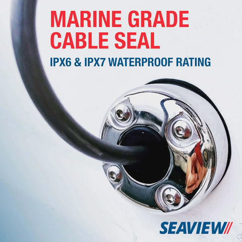 Round Cable Gland For Marine Use Waterproof Pass Through Seal in black plastic on boat, shown installed in saltwater environment