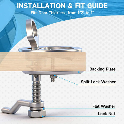Premium 316 marine stainless steel cam latch features a back plate and flush pull for secure, corrosion resistant deck hatches on boats, yachts or RVs; includes installation screws for easy mounting.