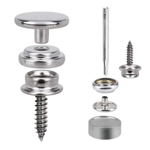 Dope Canvas Snap Kit With Marine Grade Stainless Steel Snaps And Screws 150 Piece Set components close-up view