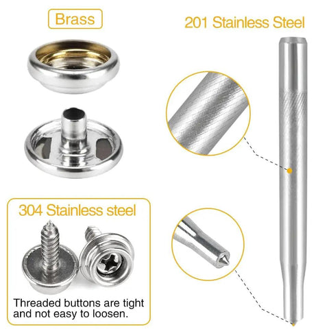 Dope Canvas Snap Kit With Marine Grade Stainless Steel Snaps And Screws 150 Piece Set, includes brass and stainless steel components