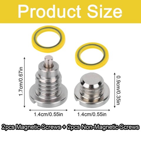 4 Pack Marine Lower Unit Drain Plugs For Mercury MerCruiser Outboard Gear Case Thread Size Three Eighths By Sixteen With Gaskets Magnetic And Non Magnetic Screws Kit For Quick Leak Proof Seal And Easy Maintenance, showing two gaskets and screws.