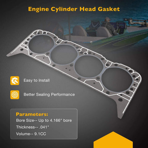 5.7L Engine Head Gasket Set With RTV Silicone Gasket Maker For Mercruiser Volvo Penta Crusader GM Marine V8 Motors visible on display
