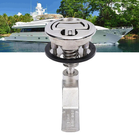 ZIZEV stainless steel flush floor lock with spring-loaded cam latch for boat hatch, close-up hardware view