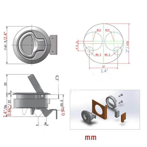 Four pack marine flush pull latch set for RVs and boats, secure deck and cabinet doors with a durable ABS body and zinc alloy lock core