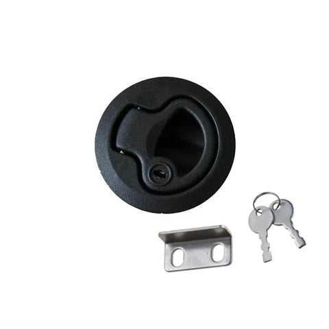 Four pack marine flush pull latch set for RVs and boats, secure deck and cabinet doors with a durable ABS body and zinc alloy lock core