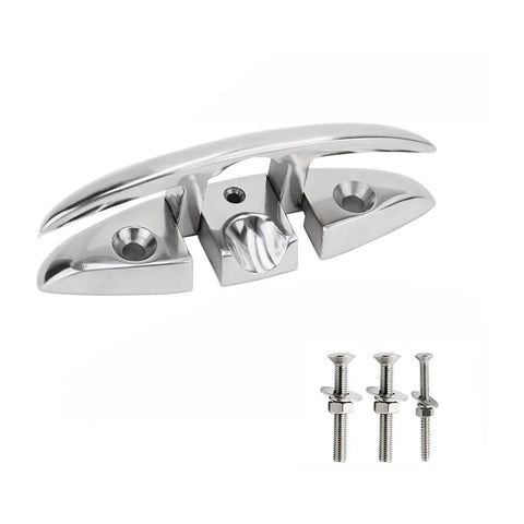 Stainless steel folding boat cleat with mounting screws; marine-grade hardware for yachts and kayaks (pack of 1).