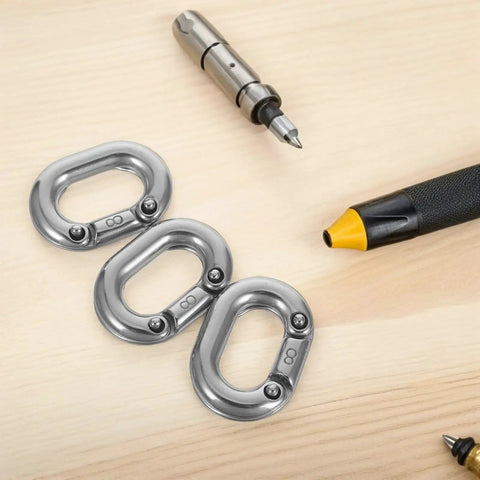 Three 8mm marine-grade 316 stainless steel quick-link chain connectors for outdoor heavy-duty anchor repair.