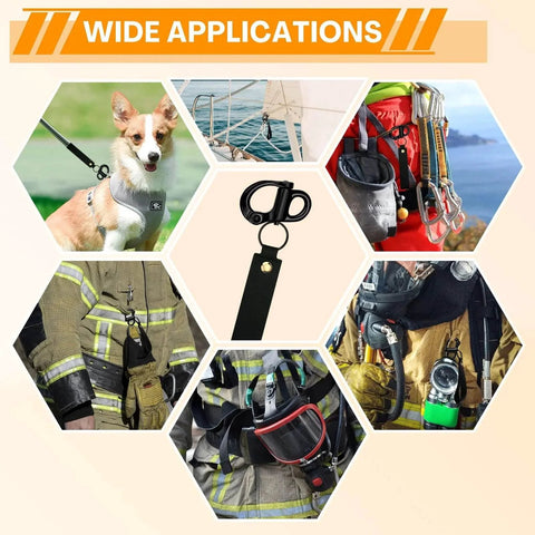 Collage showcasing Mask Quick Release Clip With Leather Handle For Firefighter And Marine Rigging Marine Grade 316 Stainless Steel