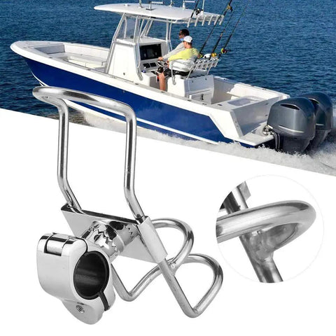 Stainless steel boat rod rack mounted on boat rail with locking 360° adjustable clamp for 32mm poles