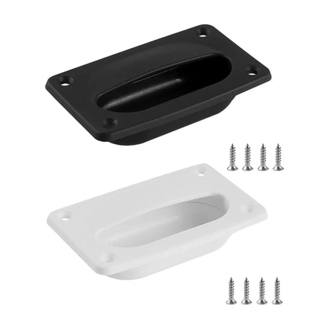 Two ABS embedded deck latches with screws, black and white, Amazon marine-grade saltwater deck fasteners.
