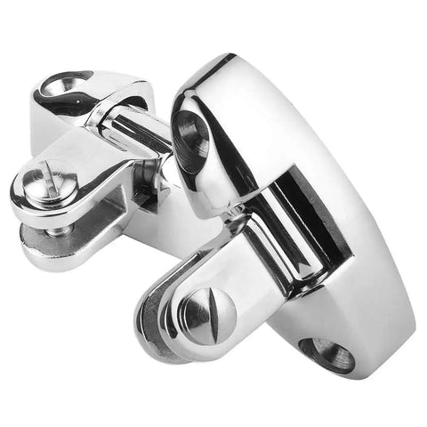 Stainless steel deck hinge for Bimini top; 180-degree rotating marine hardware.