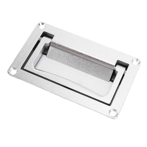 Recessed hatch handle, zinc alloy, flush-mount pull with spring-loaded folding mechanism (front view)