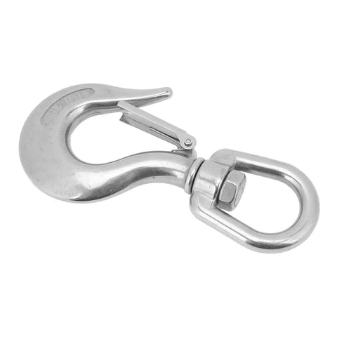 1.3in stainless steel rotating clevis slip hook with latch, 360-degree rotation, marine-grade