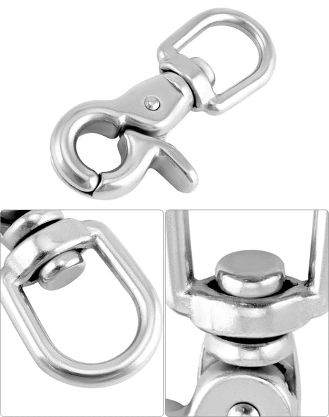 Swivel Trigger Snap Hook Set 4 Pack 2.56 Inch Marine Grade Stainless Steel 316 Clip Hooks 130 Lb Capacity For Leash Bags, close-up view