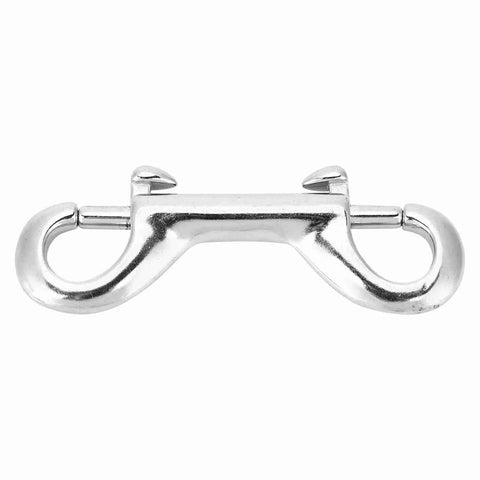 Double-ended snap hook, 77mm, 316 marine-grade stainless steel with one-hand trigger, front view