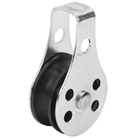 Front view of stainless steel bearing wheel pulley with 25mm wheel and four-hole mounting plate