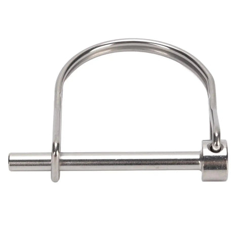 Side view of a marine-grade 316 stainless steel safety coupler pin with wire loop, 6.3x50mm