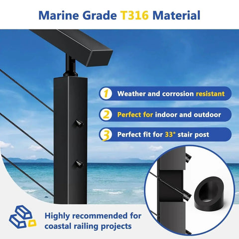Marine Grade Stainless Steel Angle Beveled Washer 0.35 Inch ID For 5/16 Cable shown on coastal railing system