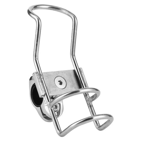Stainless steel fishing rod holder with 360° rail-mount clamp and locking mechanism for boat or kayak rails.