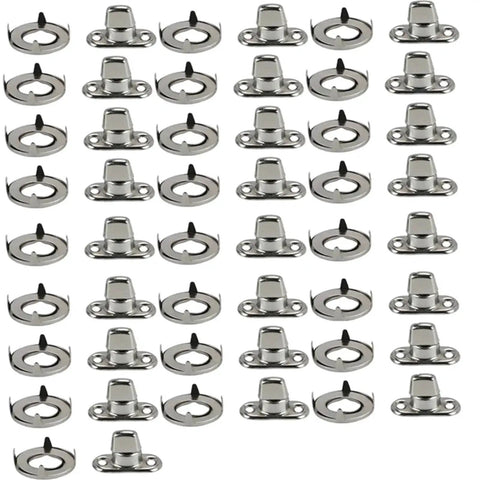 Twist lock fasteners set, 50 sets, marine-grade stainless steel, silver canvas hardware with base plates