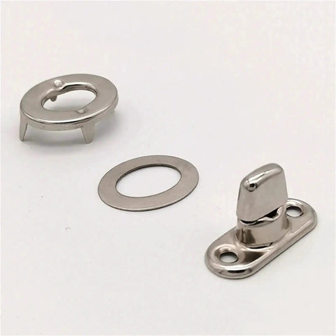 KaiYeA marine twist lock fastener set; three metal parts: eyelet ring, washer, and base plate with stud