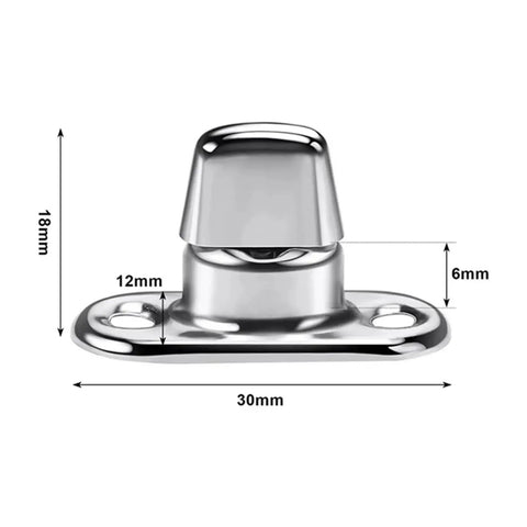 Front view of marine-grade chrome twist-lock fastener with mounting base plate for canvas, 30mm wide.