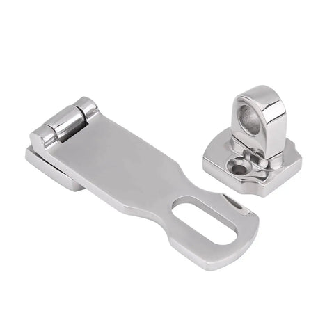 Front view of stainless steel boat locker latch and strike, 75mm, marine-grade 316
