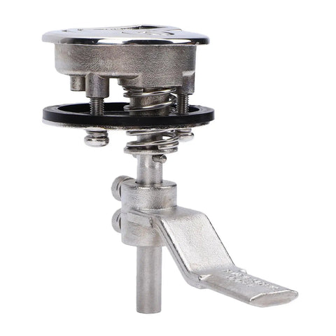 Stainless steel flush floor lock for marine hatch with spring-loaded latch and cam lever