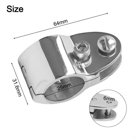 Bimini top hinged jaw slide rail mount, marine-grade 316 stainless steel, side view with 25mm bore and 64mm length