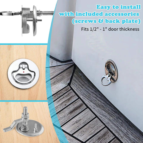 Marine grade 316 stainless steel cam latch with back plate and adjustable arm delivers secure, flush hatch access.