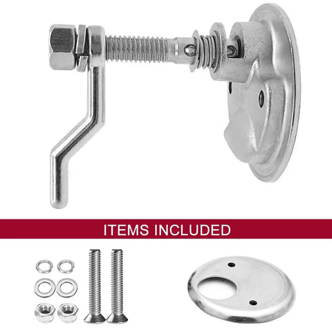 Boat Cam Latch Marine Grade 316 Stainless Steel Flush Pull Hatch Lift with Adjustable Locking Arm, screws, and back plate visible