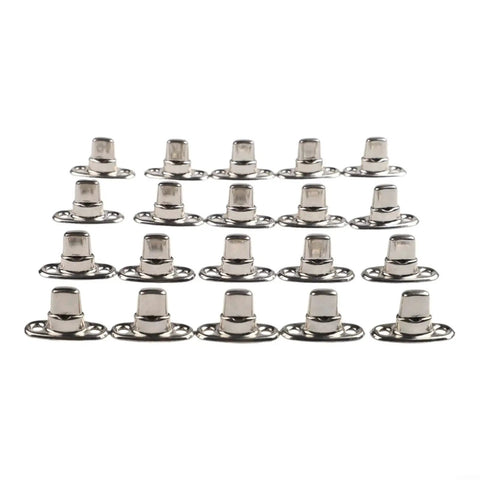 Front view of 20 marine-grade stainless steel twist-lock fasteners with knob eyelets and washers