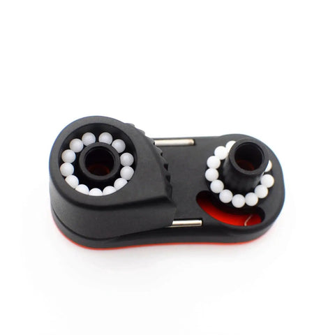 Front view of Avejjbaey nylon rope clamp cleat, black with red base, ball-bearing assemblies for marine use