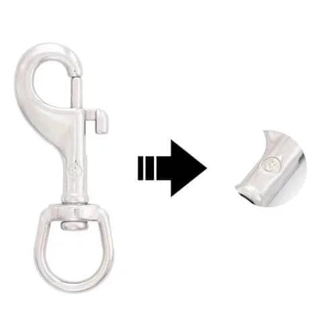 Close-up of 2.75 Inch Swivel Eye Snap Hook Set Of 2 Marine Grade 316 Stainless Steel Scuba Bolt Snap Single Ended Flag Clips Swivel Snaps