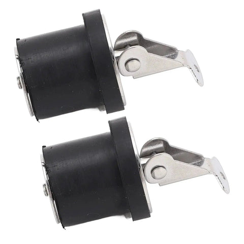 Two 19mm screw-type boat drain plugs with black plastic bodies and metal twist-lock levers.