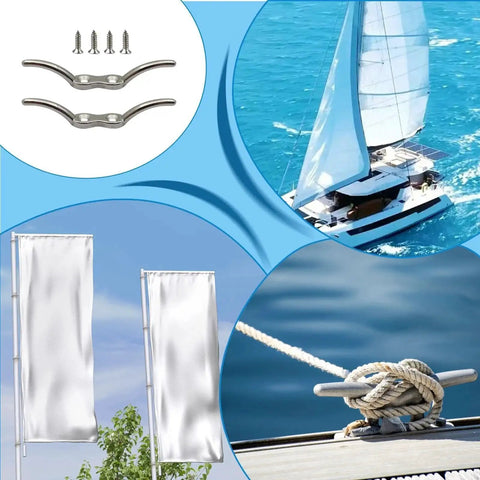 Flagpole cleat hook set, two marine-grade stainless steel rope cleats with screws for boat installation