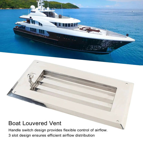 Boat louvered vent plate in mirror-polished 316 stainless steel with locking lever and three-slot adjustable grille