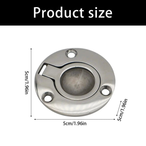 Round stainless steel marine deck hatch lock with butterfly bolt, front view