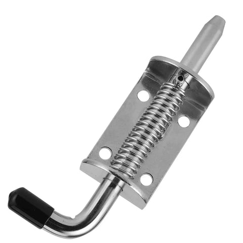 Semme drum spring latch, marine-grade stainless steel with mounting plate and U-hook for boats