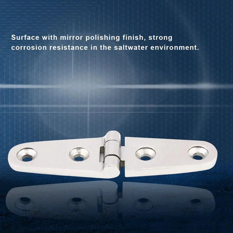 Boat hatch hinges, front view: 316 stainless steel, mirror-polished with screws (4.1x1.1in)