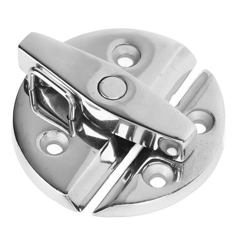 Round turn button twist latch; marine-grade stainless steel, mirror finish for boat hatches and enclosures (front view)