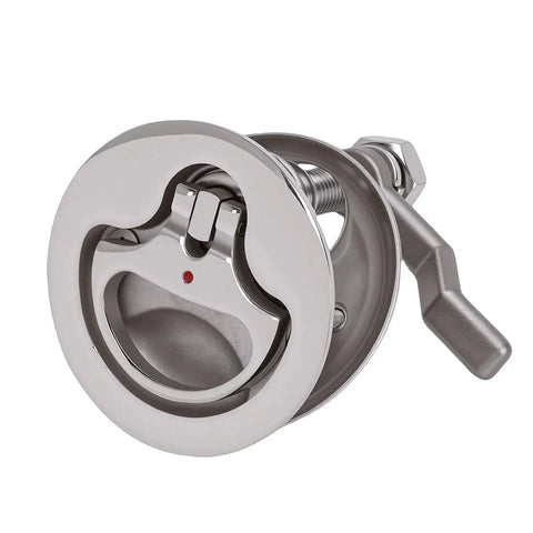 Front view of OPPWONG marine-grade 316 stainless steel boat cam latch with red dot indicator and back plate