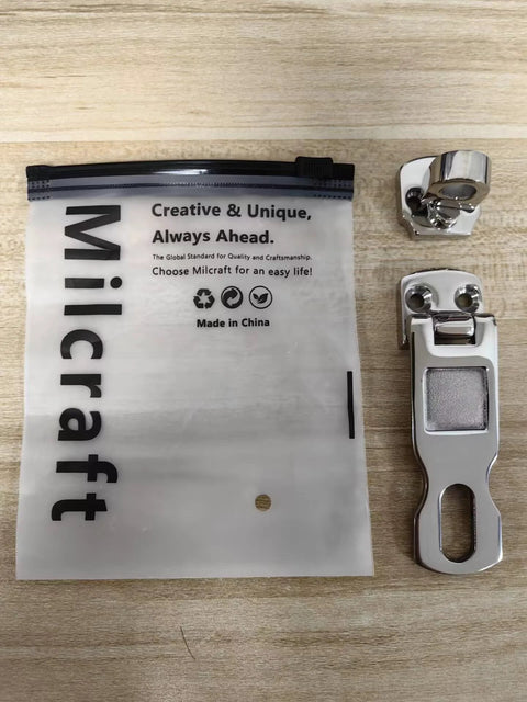 Marine Grade Stainless Steel Heavy Duty Door Hasp With Turning Padlock Eye Mount for Outdoor Doors next to branded packaging.
