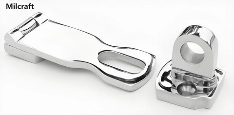 Marine Grade Stainless Steel Heavy Duty Door Hasp With Turning Padlock Eye Mount, corrosion-resistant 316L security latch.